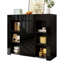 SIDEBOARD aus Spanplatte 95x35x83 cm Schwarz mit Hochglanz-Front, Glaseinlegeböden und Schranktür - Schwarz, Holzwerkstoff (95/83/35cm) - Modfu
