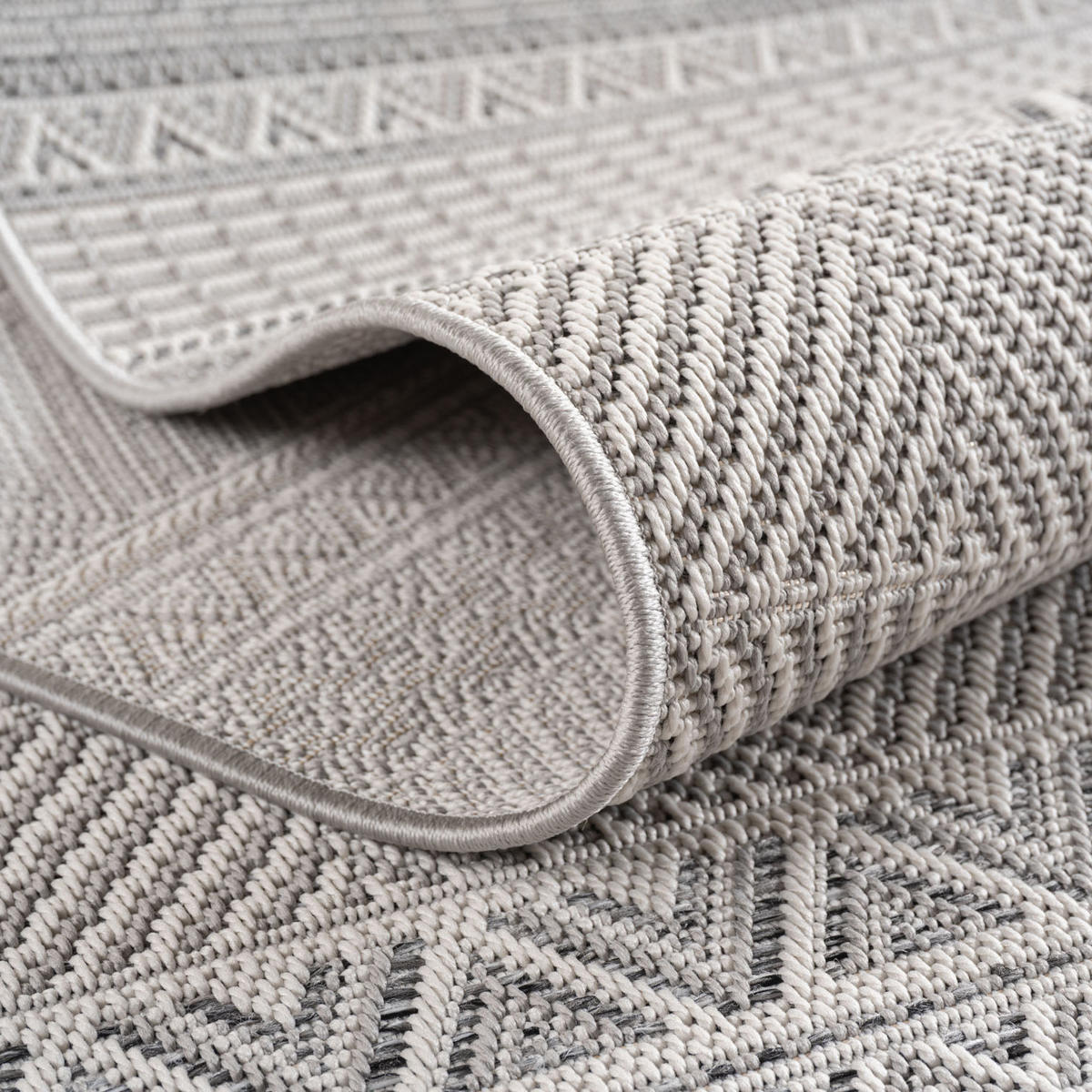 TEPPICH Outdoor Flachgewebe Tropenmuster Polypropylen Terrasse Grau Rechteckig 280x370 - Grau, Textil (280/370cm) - KADIMA DESIGN