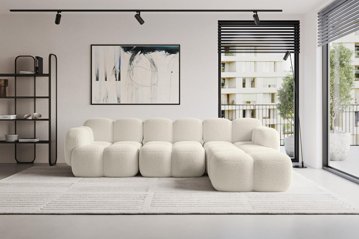 ECKSOFA modulares Sofa Rechts Miko-L2 302x205x75 Beige Bouclé - Sandfarben/Schwarz, Holzwerkstoff/Kunststoff (302/205cm) - ALTDECOR
