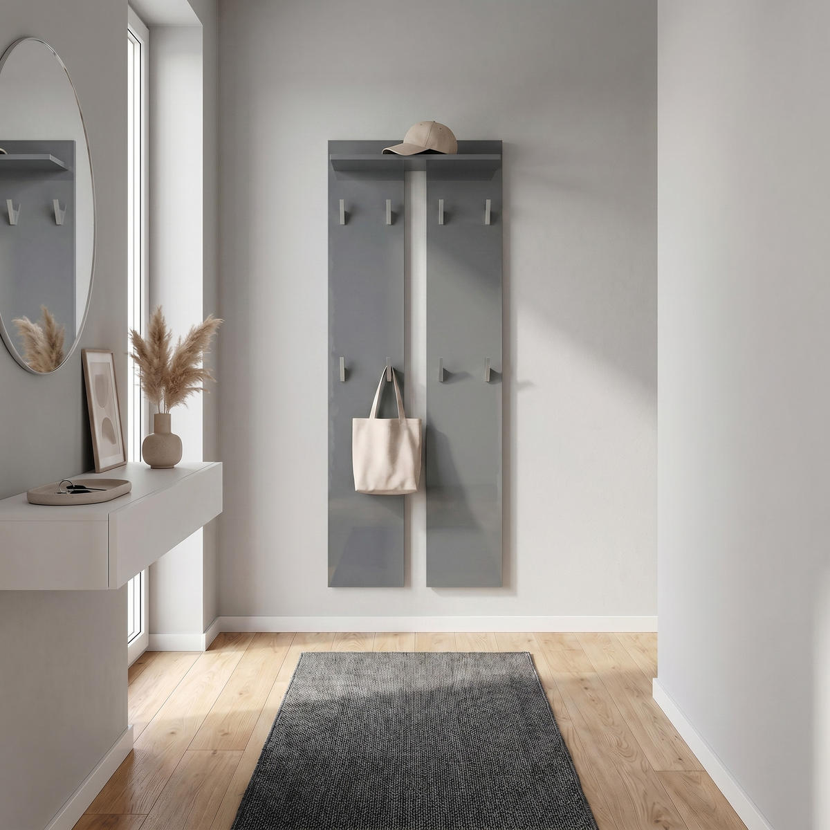 GARDEROBENPANEEL Wandpaneel Grau Hochglanz - Grau, Holzwerkstoff (57/170/20cm) - Vladon
