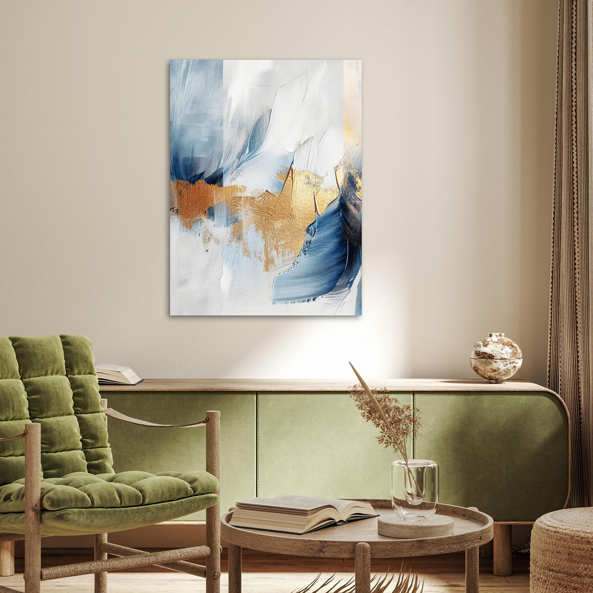 POSTER Gold - Blau - Aquarell - Kunst - Modern 60x80 cm - Hellblau, Papier (60/80/0.1cm) - MuchoWow