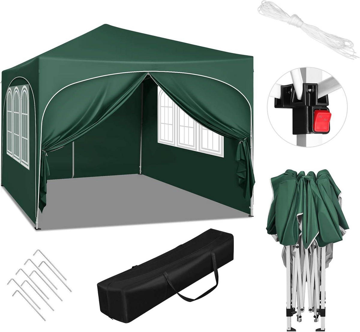 PAVILLON, Faltpavillon 3x3 m, mit 4 Seitenwänden, Grau - Grün, Metall (300/260/300cm) - Woltu