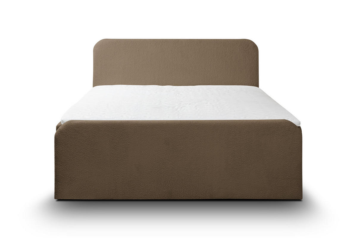 BOXBETT LAMBI mit 2 Bettkästen, 180x200, Farbe: Braun, Bouclé-Stoff, mit Bonell-Matratze inkl. Topper - Braun, Holz/Kunststoff (180/200cm) - VENASI MÖBEL