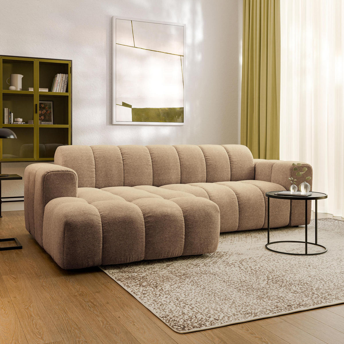 ECKSOFA TISI Beige Strukturstoff - Beige, Holz (274/165cm) - MASSENO