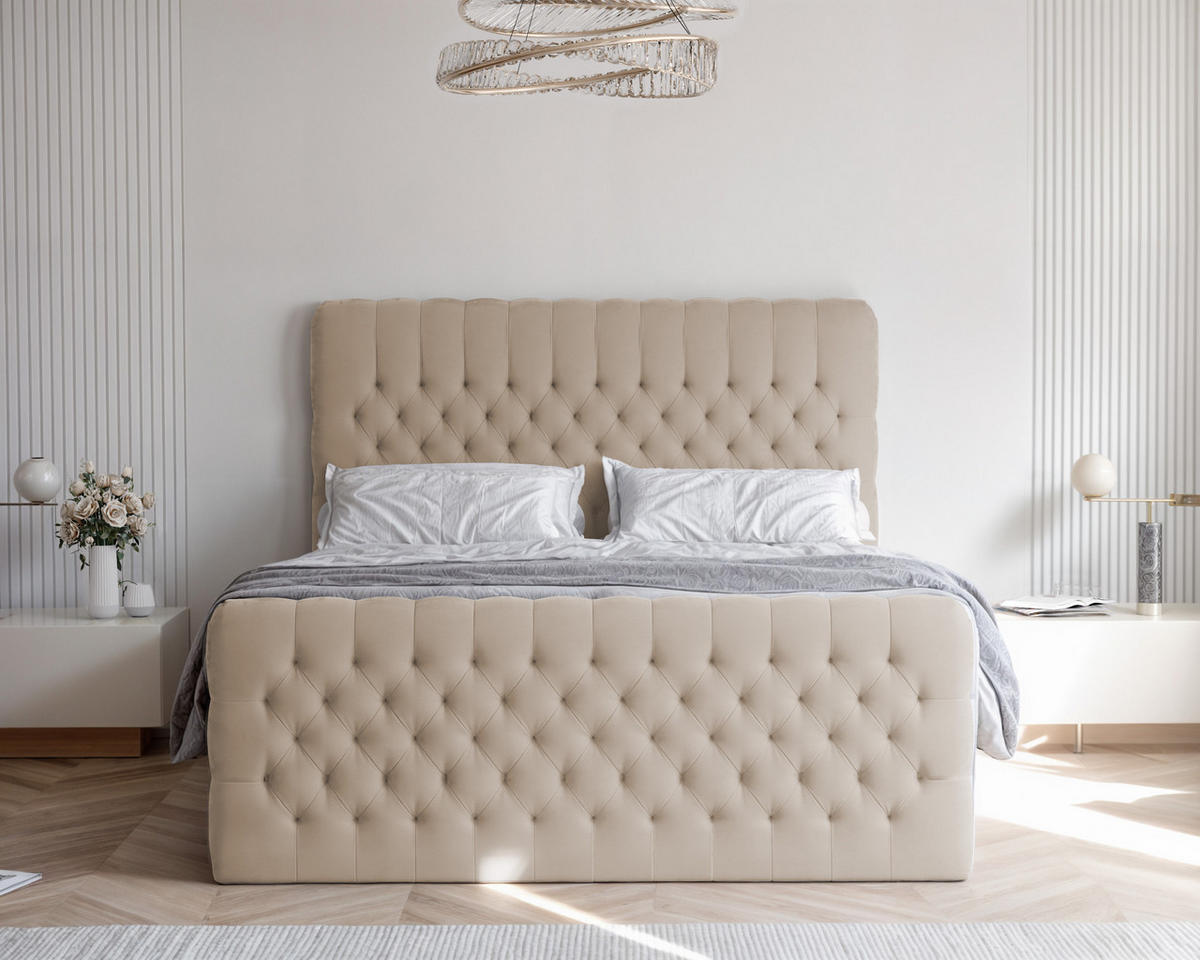 BOXBETT 140x200 cm mit Topper - Creme, Holzwerkstoff/Textil (140/200cm) - Idohome