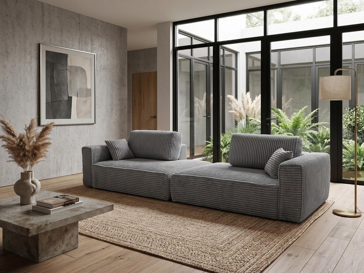 BIGSOFA COZI, Grau mit Cordbezug - Grau, Kunststoff/Textil (240/87/180cm) - KS Home Concept