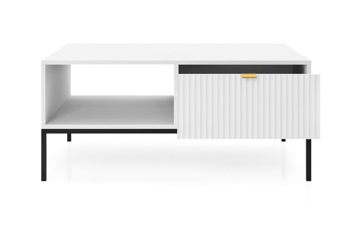 COUCHTISCH 104 cm Galla mit geriffelten Fronten und Schublade, Weiß + Schwarz - Schwarz/Weiß, Holz (68/104/46cm) - Emporius