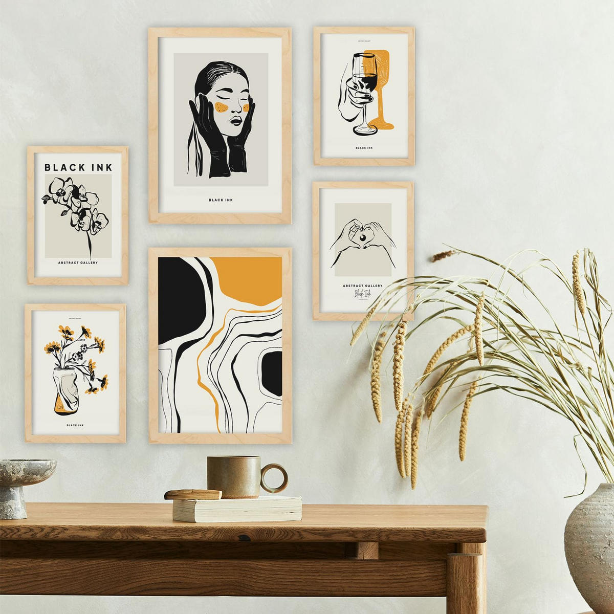 POSTER Set Mit 6 In Schwarzer Tinte Anspruchsvoll A3 & A4 Rahmenlos - Klar, Papier (29/3cm) - Nacnic