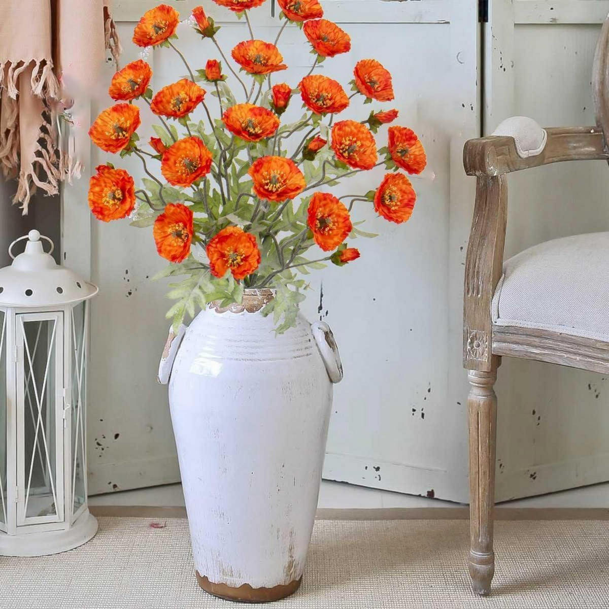 KUNSTBLUMEN 3er Set Mohnblume Orange 70 cm - Orange, Textil (70cm)