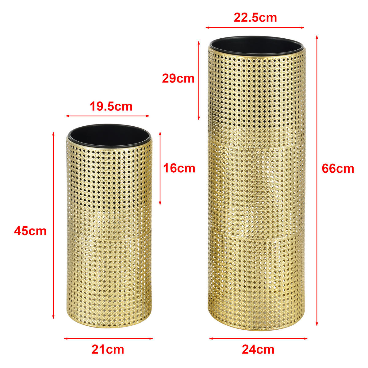 PFLANZENSTÄNDER-SET 2 TLG. Lüttich - Goldfarben/Schwarz, Metall (24/66/24cm) - [en.casa]