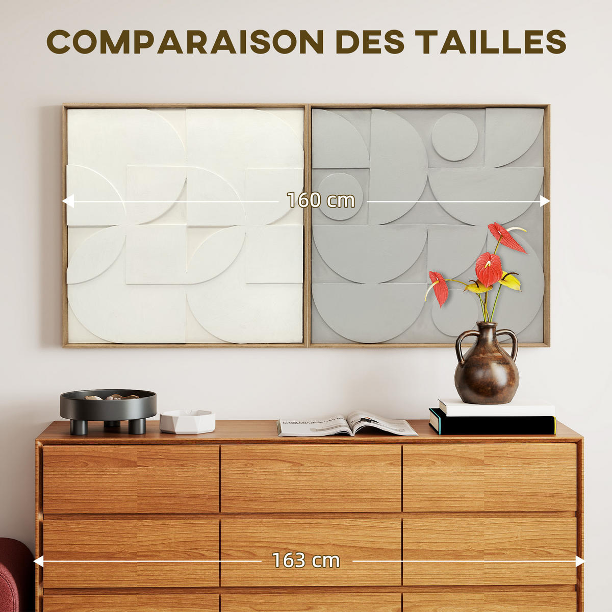 WANDDEKO 2er-Set DE-14346 3D geometrisch aus Holz Weiß - Weiß, Kunststoff (3.5/80/80cm) - ComfortXL