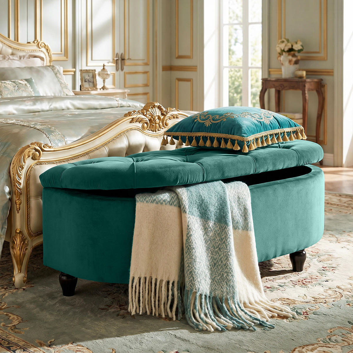 SITZBANK Paula Dunkelgrau mit Stauraum 120/46/42 cm - Grün, Holz/Textil (120/42/46cm) - Jamb