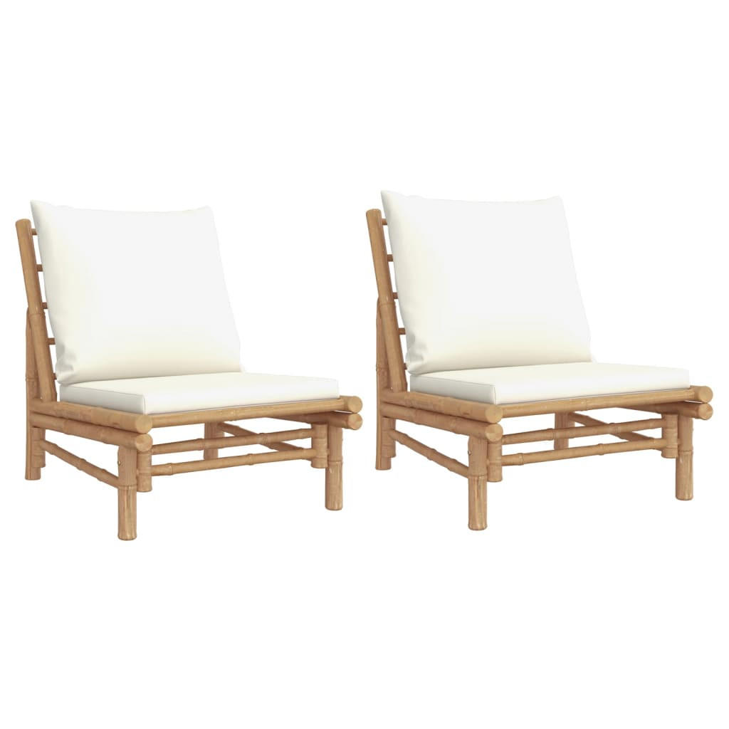GARTENSTÜHLE 2 Stk. Mit Cremeweissen Kissen Bambus - Creme, Naturmaterialien (86/73.5/60cm) - vidaXL