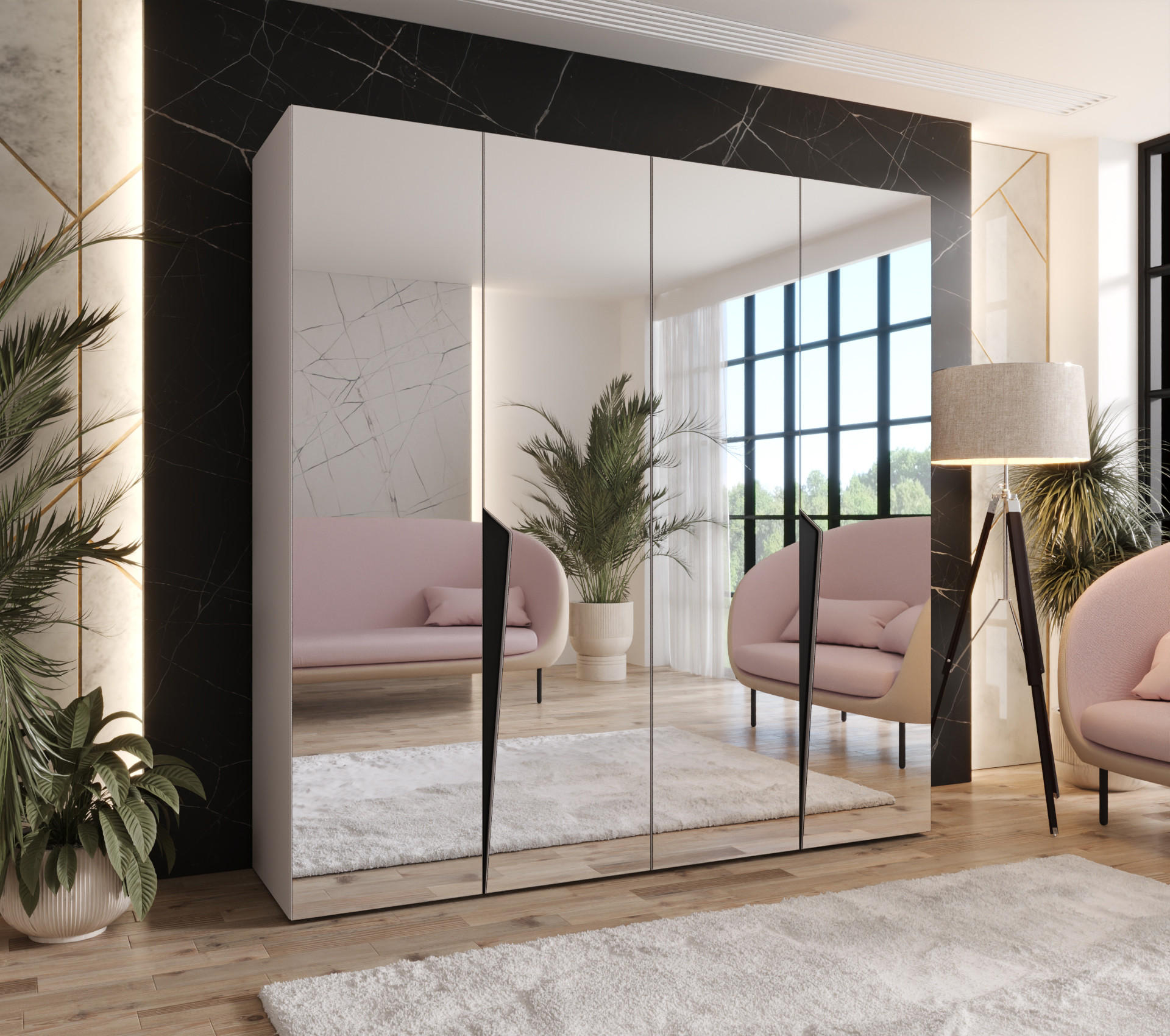 DREHTÜRENSCHRANK 202/200/52 4-türig - Beige/Schwarz, Holz/Metall (200/202/52cm) - Abiks Möbel