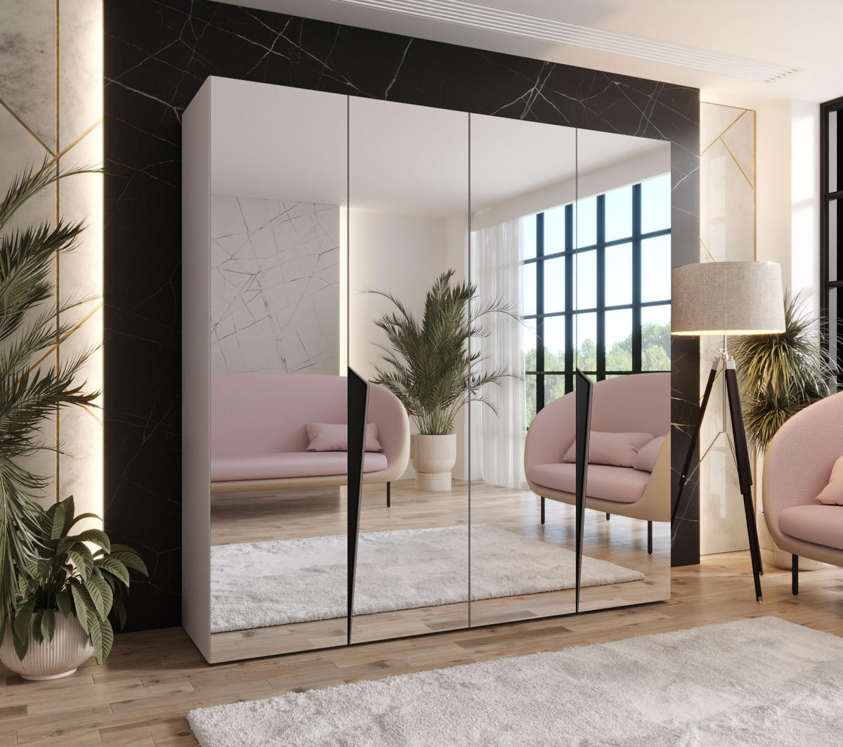 DREHTÜRENSCHRANK 202/200/52 4-türig - Beige/Schwarz, Holz/Metall (200/202/52cm) - Abiks Möbel