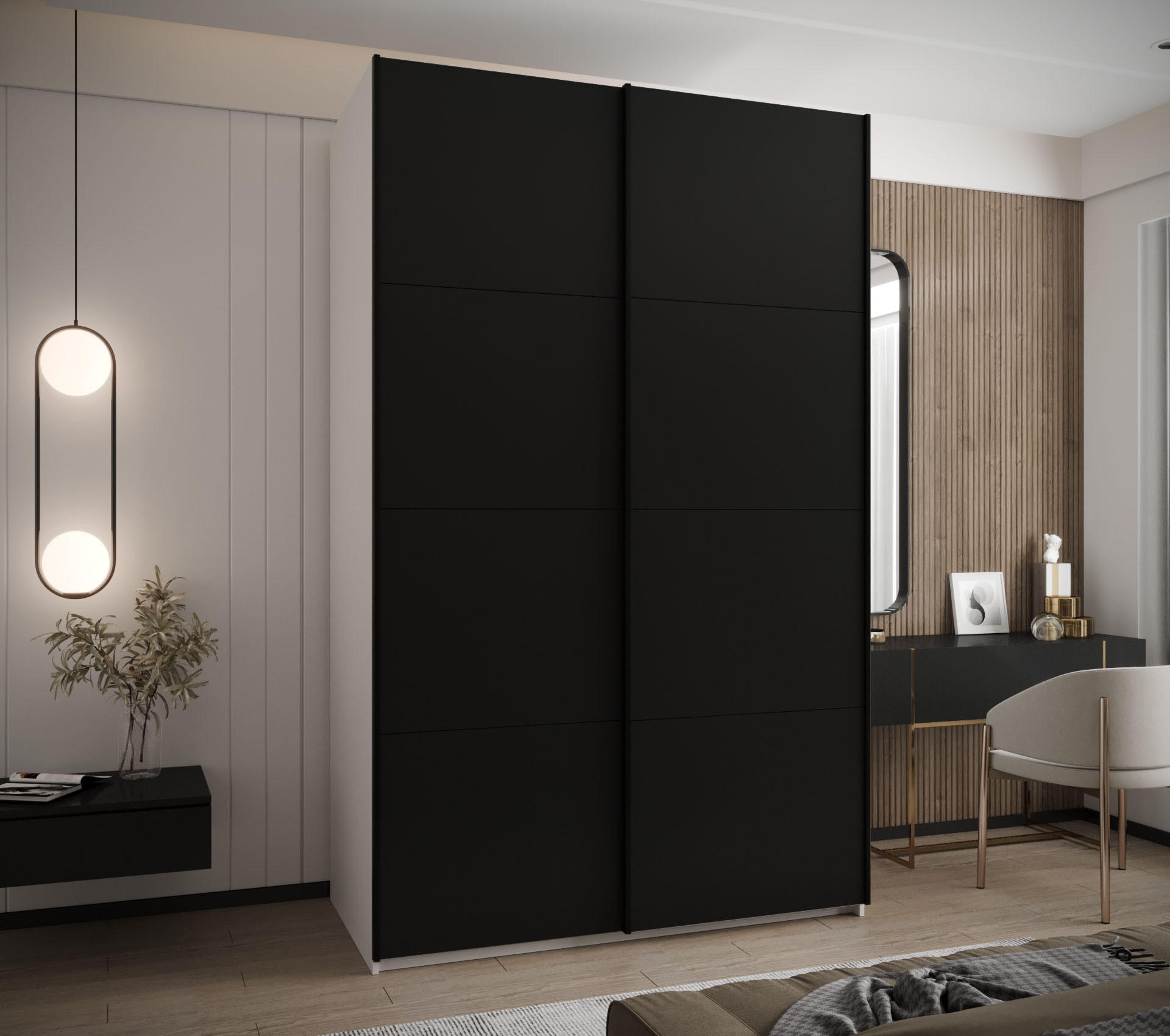 SCHWEBETÜRENSCHRANK 245,5/160/64 2-türig - Schwarz/Weiß, Holz/Metall (160/245/64cm) - Abiks Möbel