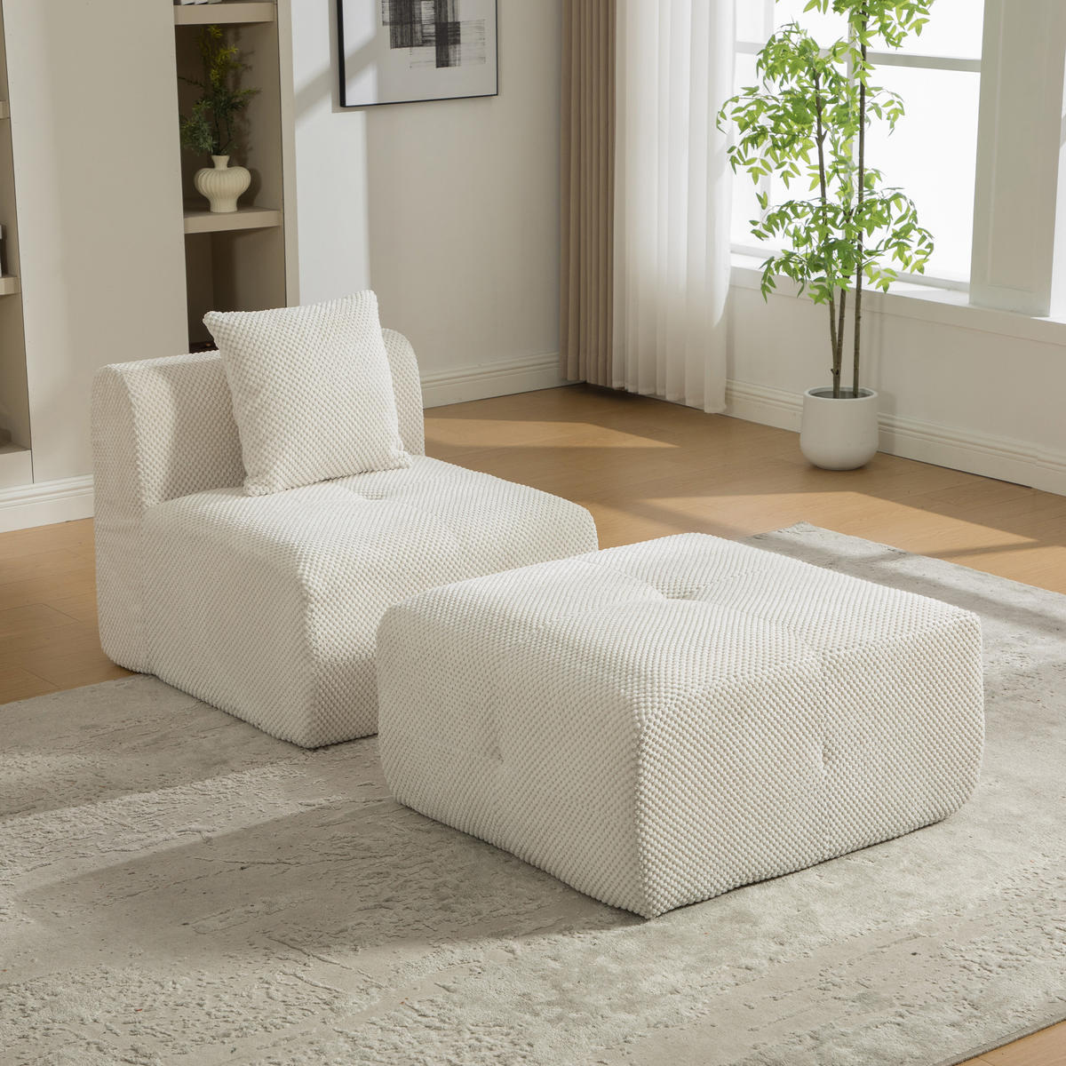 SESSEL DE-35105 mit Ottoman Beige - Beige, Textil (89/75/77cm) - ComfortXL