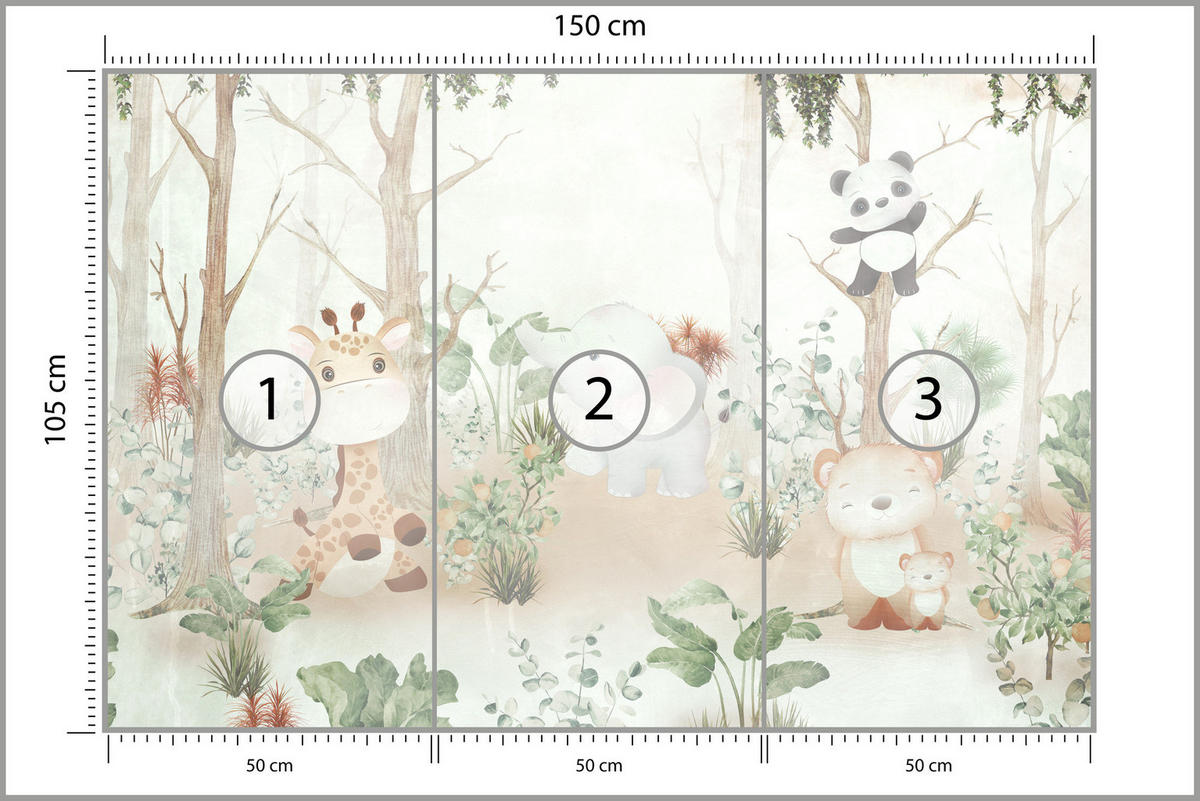 FOTOTAPETE für Kinder Tiere Wald Pflanzen 150x105 - Beige/Orange, Papier (150/105cm) - Muralo