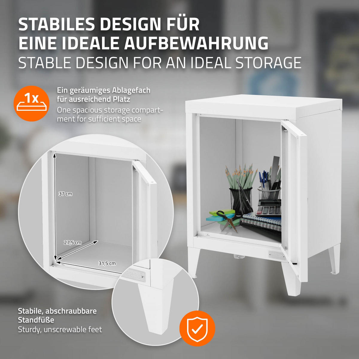 AKTENSCHRANK 40x30x57,5 cm Weiß aus Stahl - Weiß, Metall (30/57.5/40cm) - ML-DESIGN