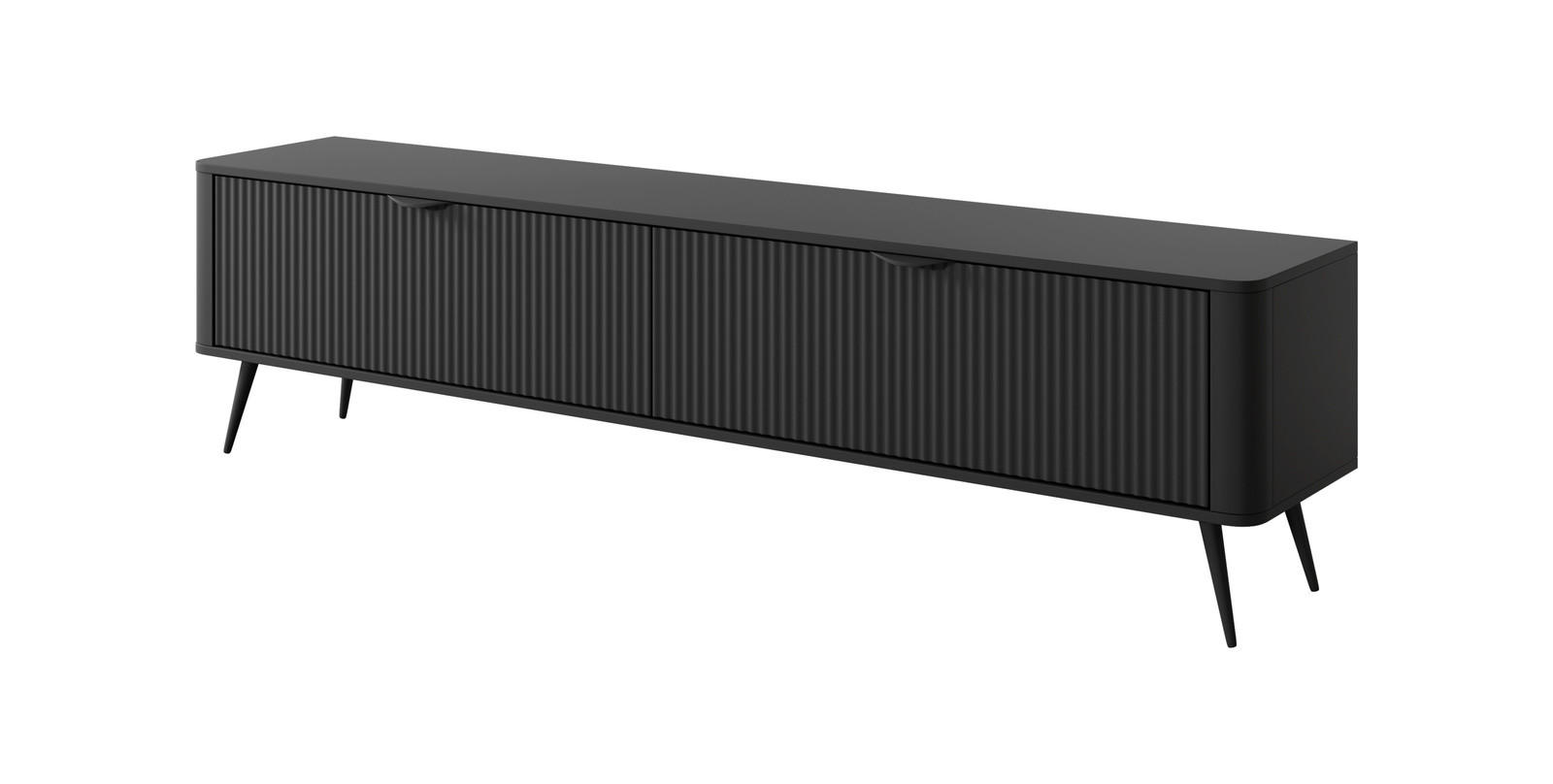 TV-LOWBOARD 200 cm Schwarz - mit geriffelten Fronten und 2 Klappen - Schwarz, Holz/Holzwerkstoff (200/51/38cm) - Ravio