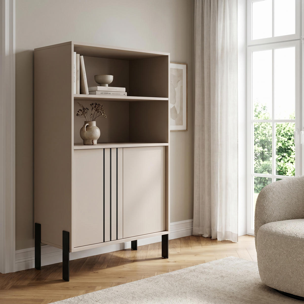 KOMMODE VALOZA 120/87/40cm mit 3 Schubladen 2 Türen Kaschmir - Kaschmir, Holzwerkstoff (120/87/40cm) - MASSENO