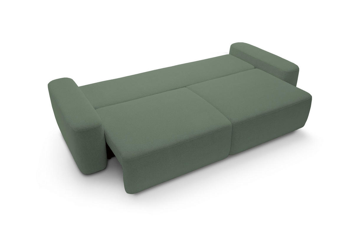 SOFA 4-Sitzer freistehend, Bettzeugcontainer, Polsterung aus PUR-Schaum, Stoff Raven, Schlaffunktion: 120x200 cm, Größe: 257x82x105 cm, Grün - Grün, Holz/Textil (257/82/105cm) - DomoHome