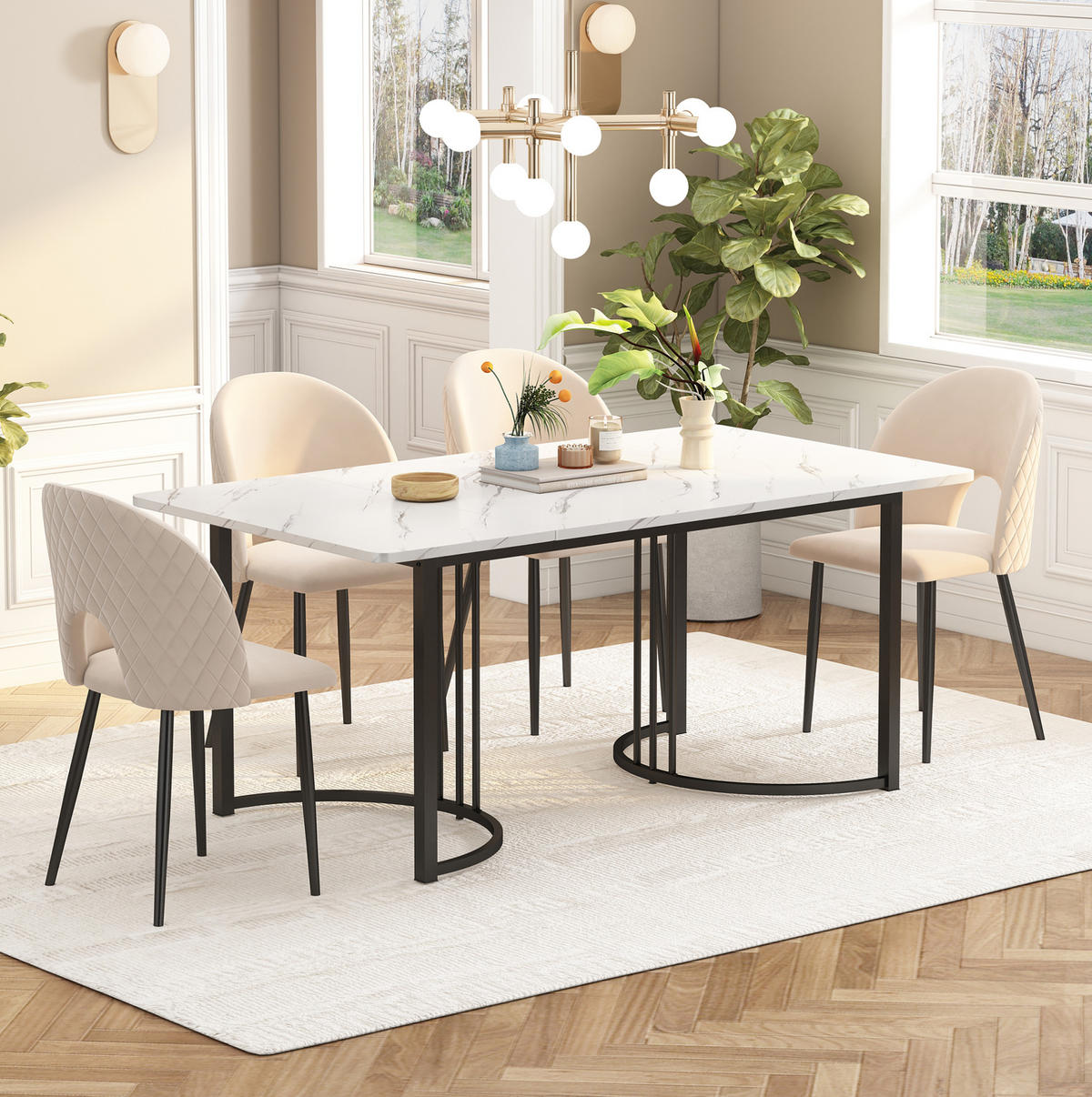 ESSTISCH rechteckig 140x80 cm MDF Metallgestell Weiß - Weiß, Metall (140/80/75cm) - Meubliv