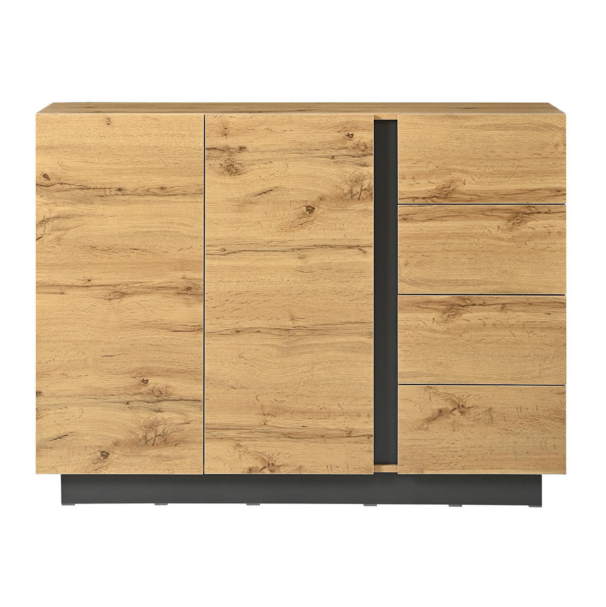 SIDEBOARD aus Spanplatte 120/35,5/90,5 cm mit 4 Schubladen, 2 Türen und Push-to-open, Schwarz/Natur - Naturfarben, Holzwerkstoff (120/90.5/35.5cm) - Redom