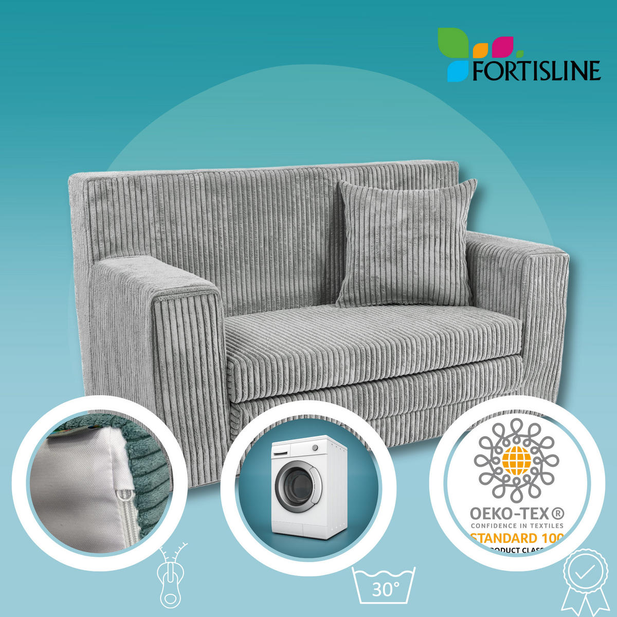 KINDERSOFA aus Kuschel-Cord in Braun - Braun, Textil (83/47/43cm) - Fortisline