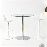 TISCHGRUPPE 3-tlg Glastisch 89 cm mit 2 Barhockern Höhenverstellbar Drehbar - Transparent, Glas/Metall (49.5/50/51cm) - Raelunyi