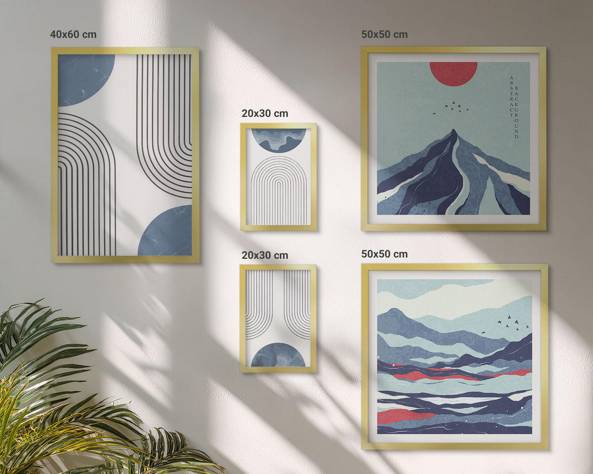 BILDER SET 5er Set - 50x50 cm & 20x30 cm & 40x60 cm Goldrahmen - Zitronenbäume im Topf - Goldfarben, Kunststoff (40/60cm) - TULUP