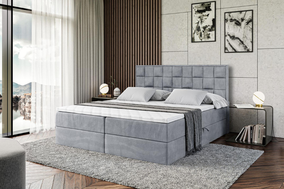 BOXBETT mit H4-Matratze und Lattenrost- ZAFIRA-BZ - 160x200 - Grau Samt - Grau, Holzwerkstoff (160/200cm) - ALTDECOR