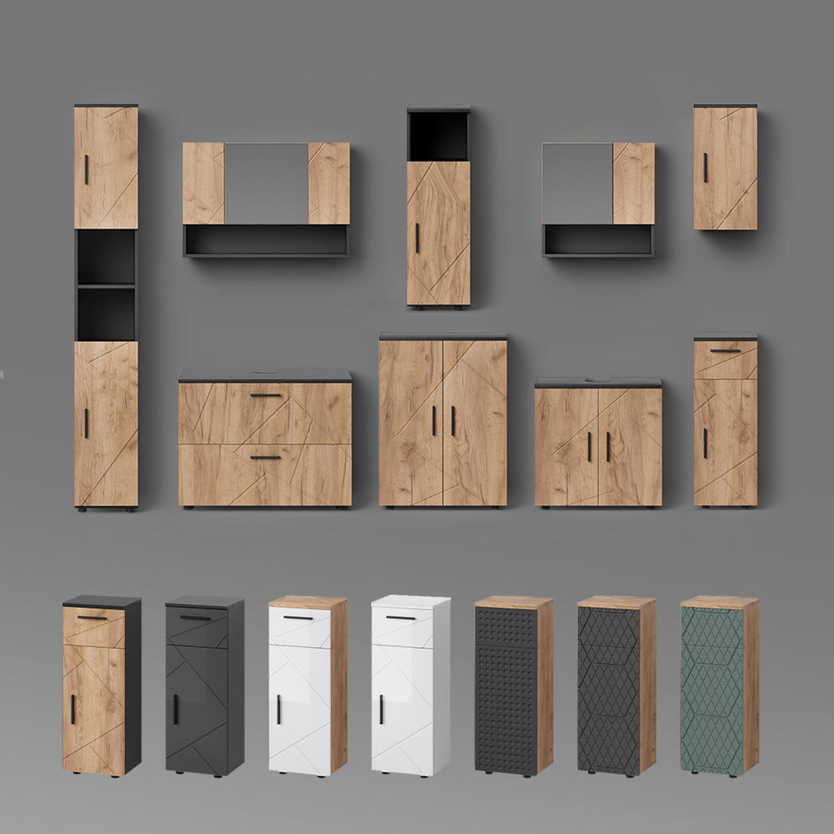 MIDISCHRANK Ronco Goldkraft Eiche/Anthrazit 60 x 81 cm - Anthrazit/Eiche Wotan, Holzwerkstoff (60/81/30cm) - Livinity®
