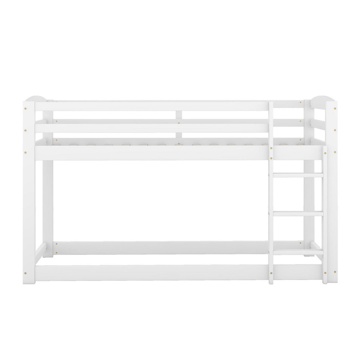 ETAGENBETT aus Kiefer 90x200 cm Weiß mit niedrigem Profil, Sicherheitsgeländer und platzsparendem Design - Weiß, Holzwerkstoff (90/200cm) - Modfu