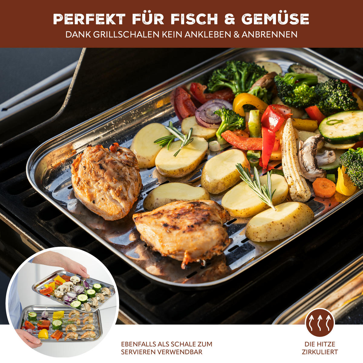 GRILLSCHALE 2er-Set, silber, Edelstahl - Edelstahlfarben, Metall (24.5/2.5/35cm) - bremermann