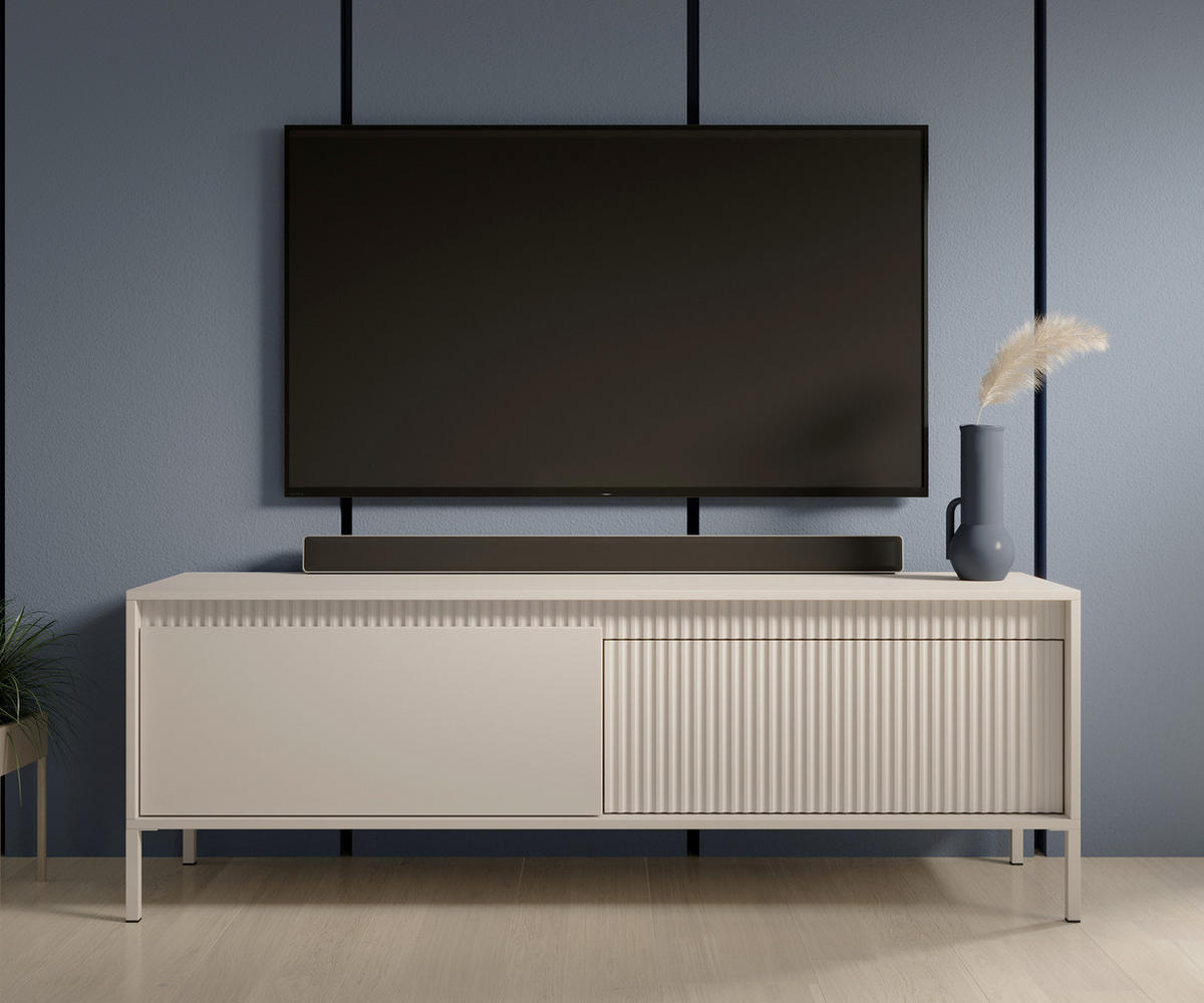LOWBOARD Trentinis 2T Beige 153,5/53,4/39,5 cm – Geriffelten Fronten - Beige, Holzwerkstoff/Metall (153.5/53.4/39.5cm) - AX Living