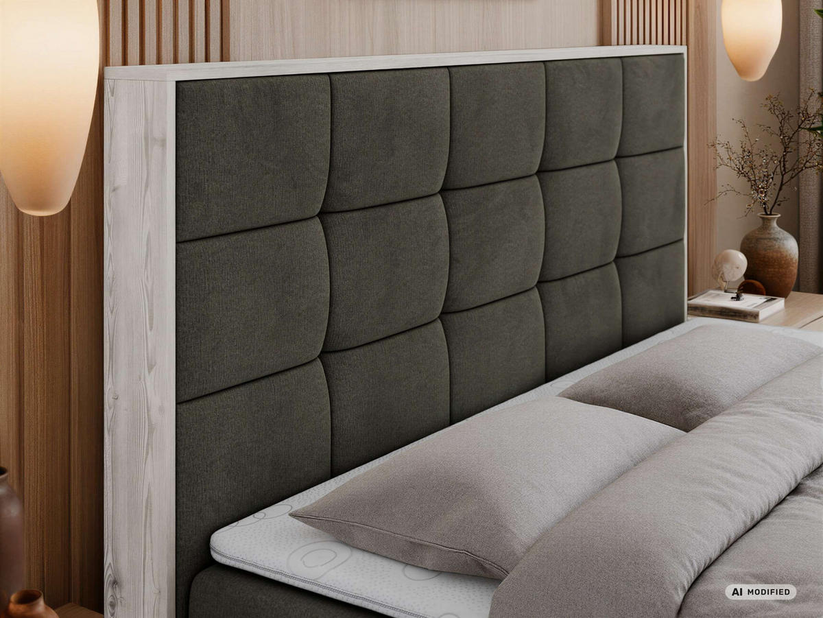 BOXSPRINGOVÁ POSTEĽ ALNOR 200/200 Tmavosivá Samet - Topper T25 - H3 (stredne tvrdý) - čierna/antracitová, textil/plast (200/200cm) - MKS