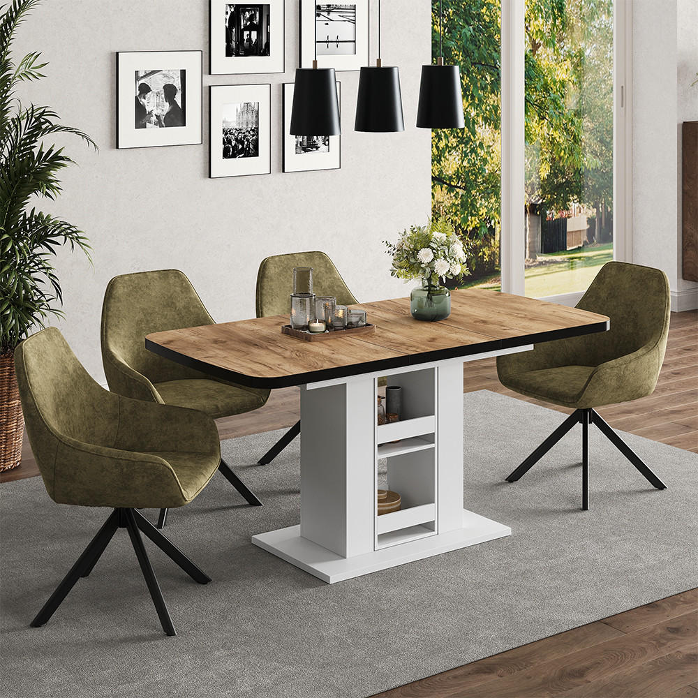 ESSTISCH Fenaro Goldkraft Eiche/Weiß 120 x 80 cm - Honigeiche/Weiß, Holzwerkstoff (80/120/76cm) - Vicco