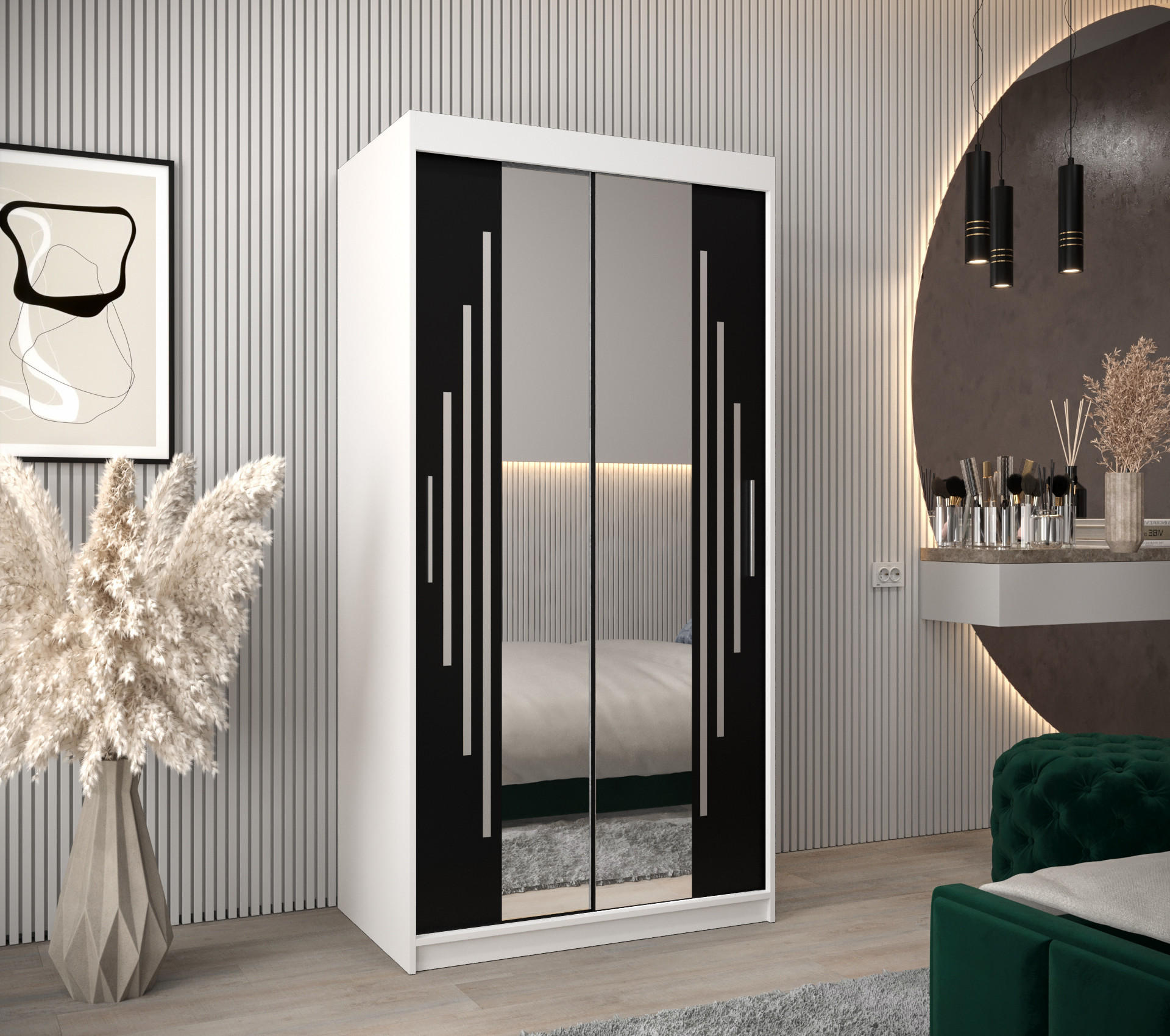 SCHWEBETÜRENSCHRANK 200/100/62 2-türig - Silberfarben/Schwarz, Holz/Kunststoff (100/200/62cm) - Abiks Möbel