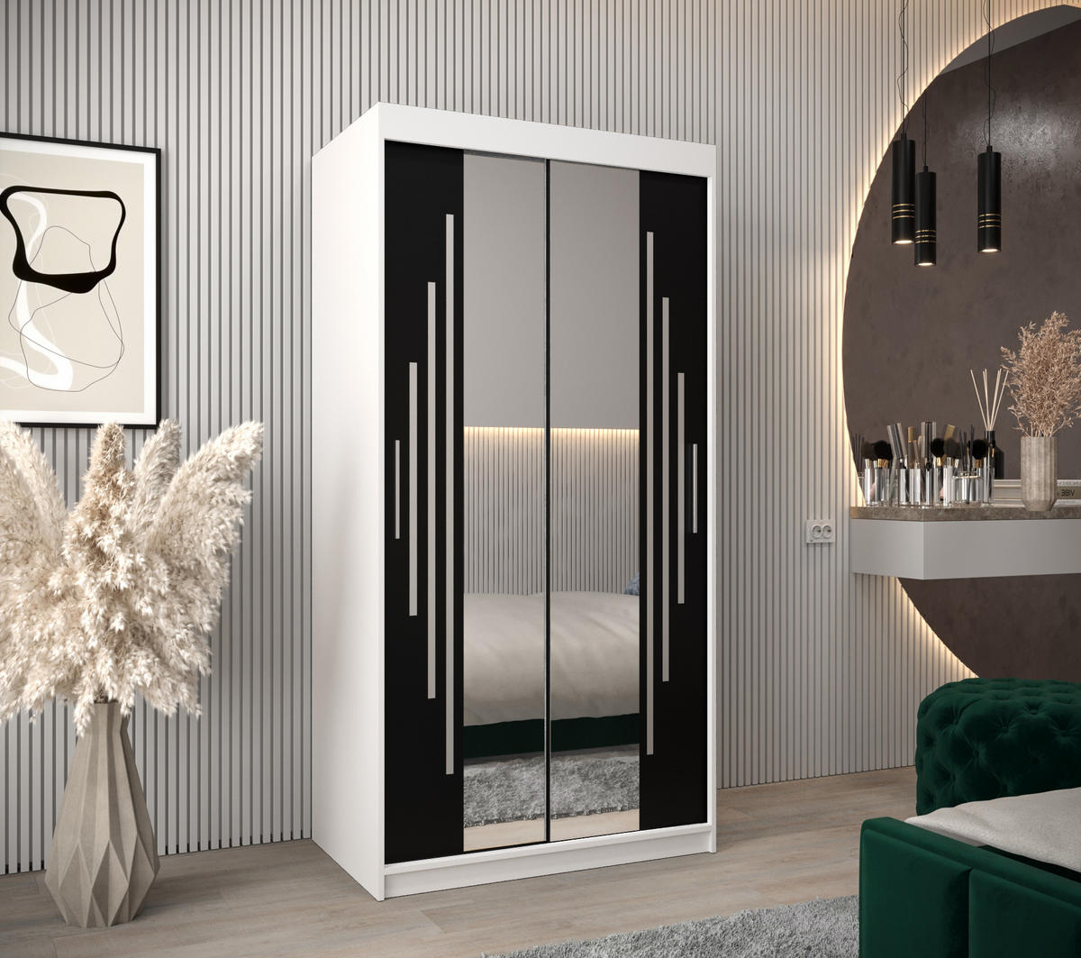 SCHWEBETÜRENSCHRANK 200/100/62 2-türig - Silberfarben/Schwarz, Holz/Kunststoff (100/200/62cm) - Abiks Möbel