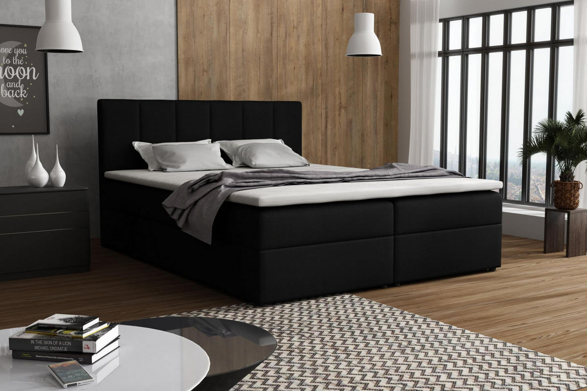 BOXBETT LISA mit Bettkästen H2/H3 Matratze 180 x 200 cm - Schwarz, Holzwerkstoff (180/200cm) - VENASI MÖBEL