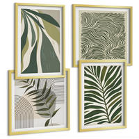 BILDER SET 4er Set - 50x50 cm & 40x60 cm Goldrahmen - Blätter, Wellen – Pastellillustrationen - Goldfarben, Kunststoff (50/50cm) - TULUP