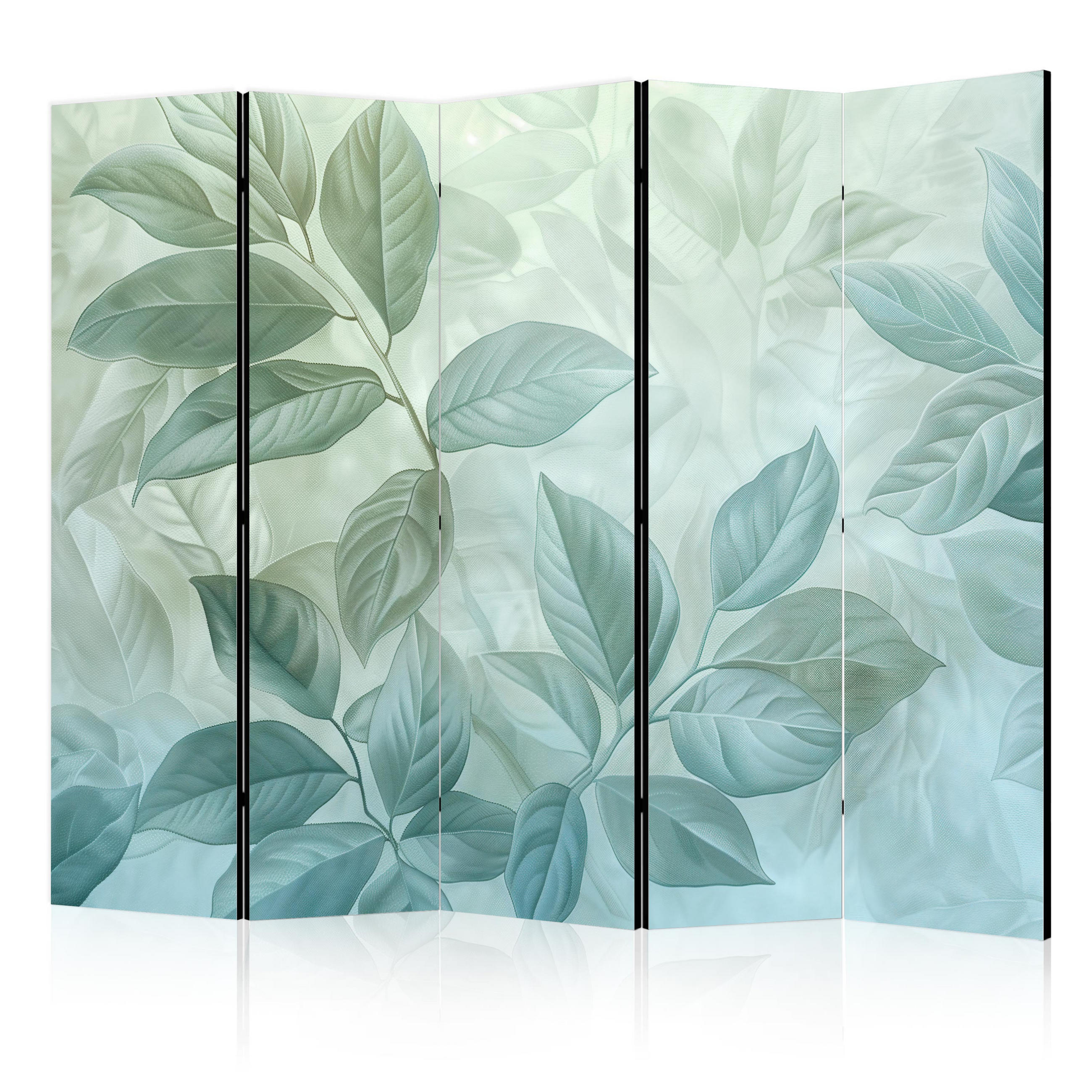 PARAVÁN Akustický 5-dielny 225x172 cm Botanický Motív - modrá, drevo/textil (225/172/3cm) - Muralo