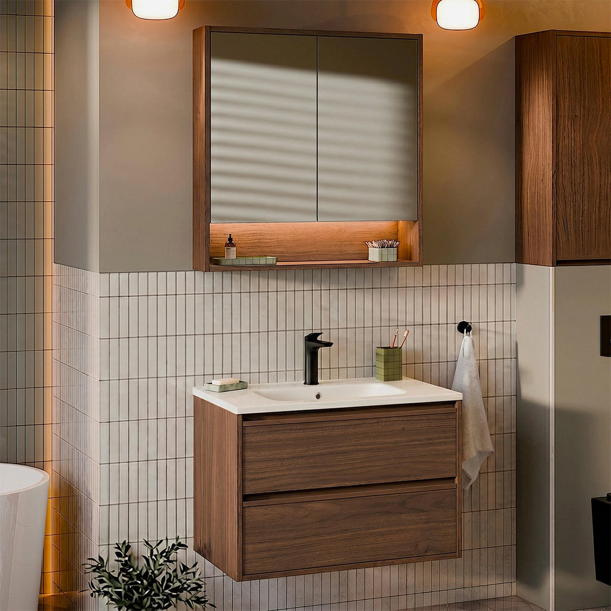 BADMÖBEL 81cm Edmé 2er-Set Dunkles Holz - Braun, Holzwerkstoff (81/52/46cm) - Petits-meubles