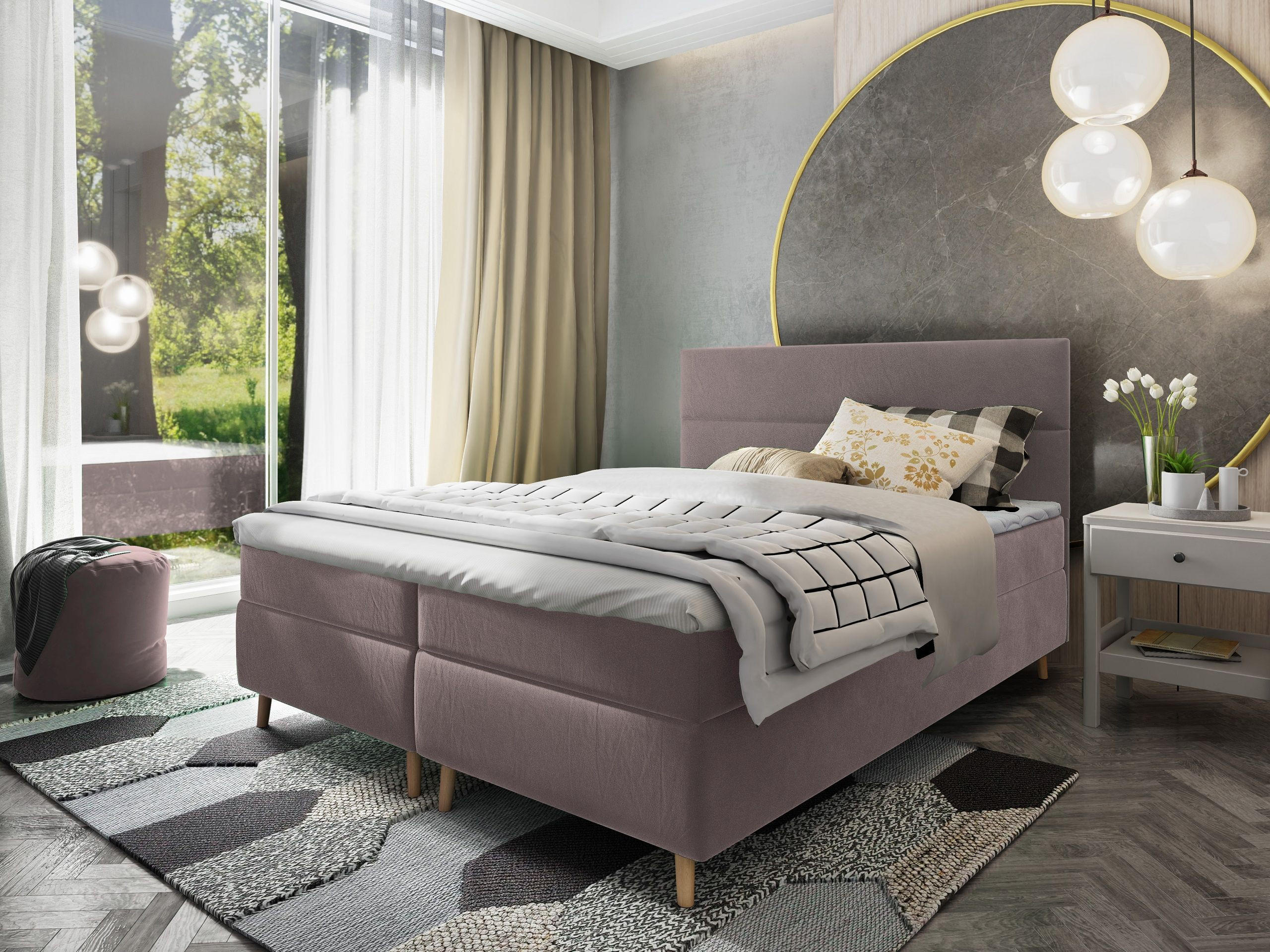 BOXBETT SANTA 160x200 cm mit Matratze und Topper - Rosa - Rosa, Holz (160/200cm) - MASSENO