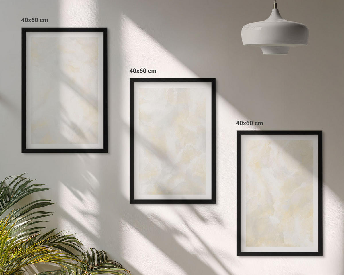 BILDER SET 3er Set - 40x60 cm Schwarzer Rahmen - Helles Strukturfarbendesign - Schwarz, Kunststoff (40/60cm) - TULUP