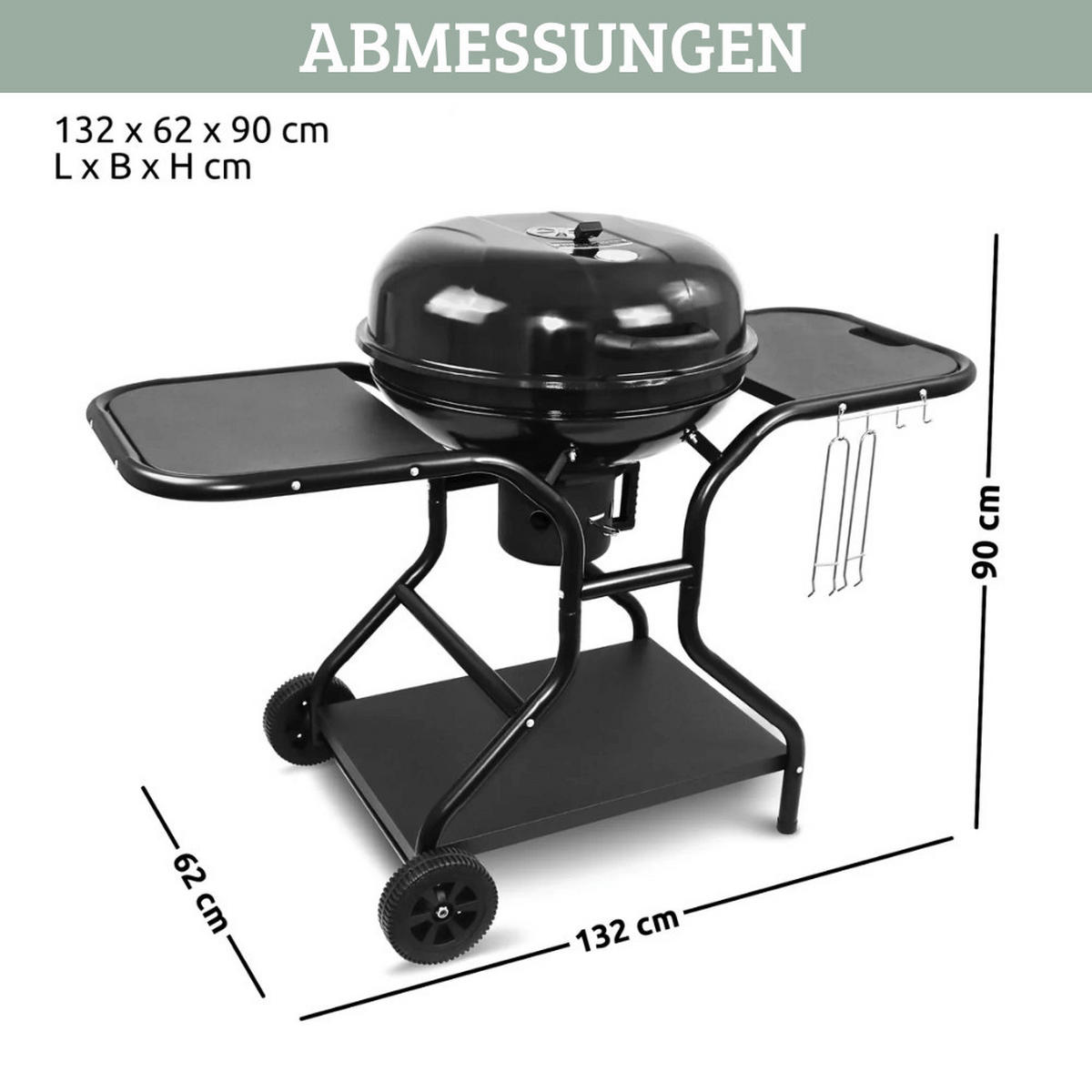 KUGELGRILL Holzkohle EUGEN BBQ Grill Holzkohlegrill Schwarz - Schwarz, Metall (132/90/62cm) - DELUKE