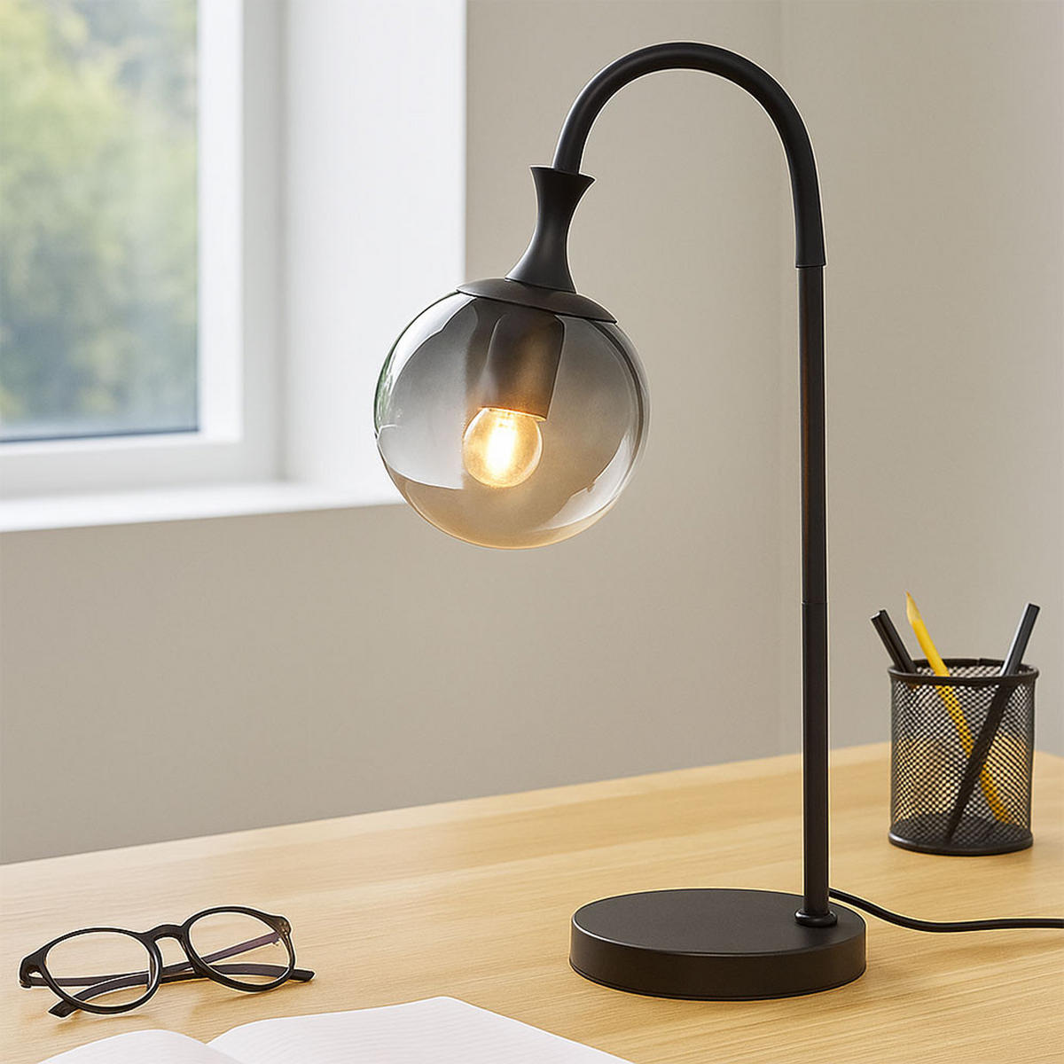 TISCHLEUCHTE Metall Schwarz - Schwarz, Glas (22.5/18/57.5cm) - Globo Lighting