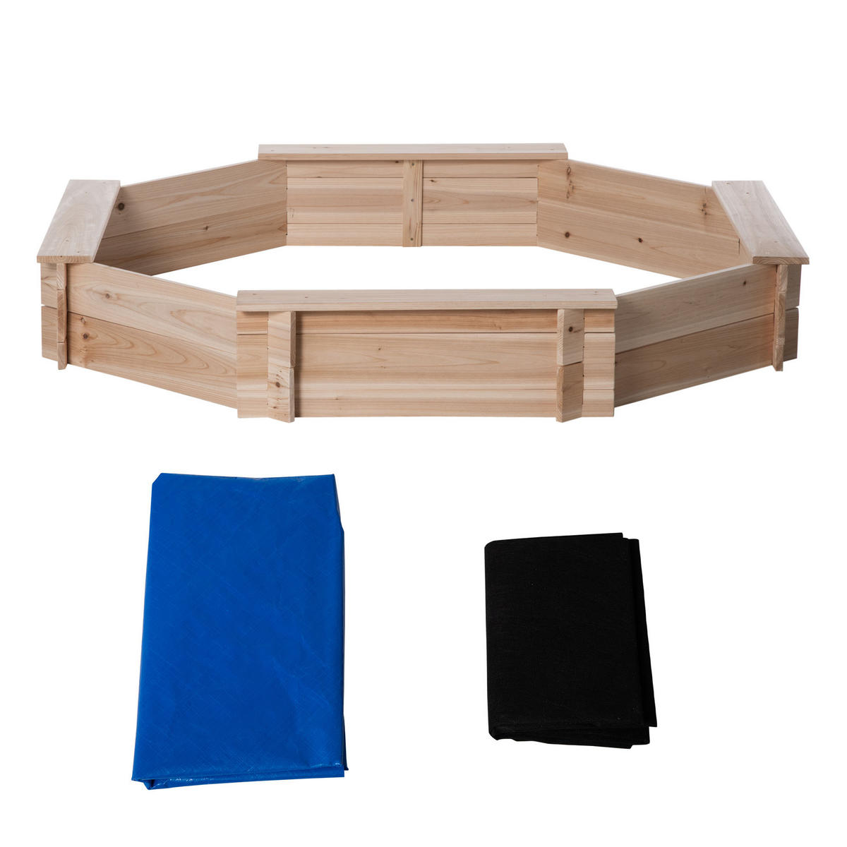 SANDKASTEN DE-18758 achteckig mit 4 Bänken & Abdeckung Naturholz - Naturfarben, Holzwerkstoff (139.5/139.5/21.5cm) - ComfortXL