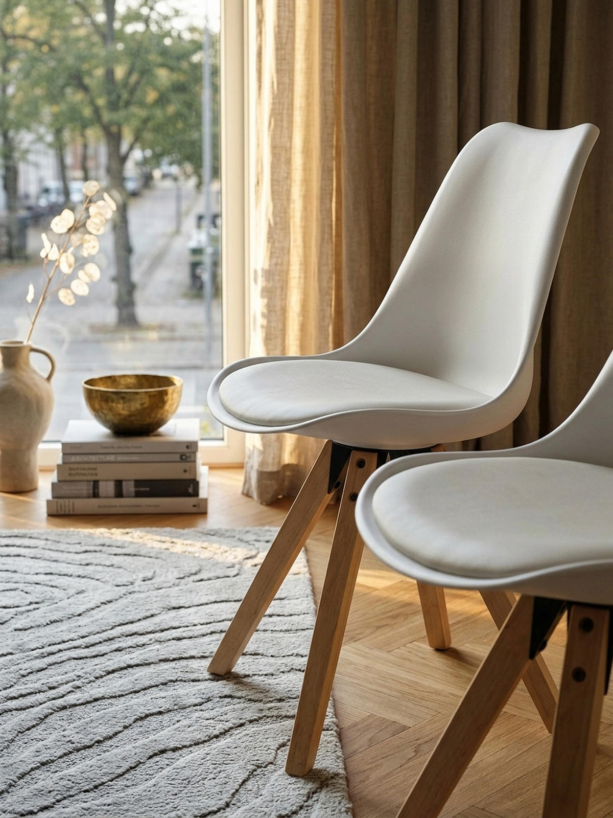 ESSZIMMERSTUHL 2er Set Kunstlederbezug mit Holzgestell Skandinavisch gepolstert, Weiß 49x52x87 cm - Beige/Weiß, Holz/Kunststoff (49/87/52cm) - KADIMA DESIGN